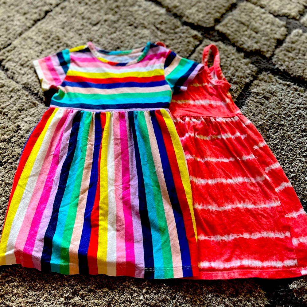Casual dresses rainbow stripe  w/pockets and tie dye dress 3T.